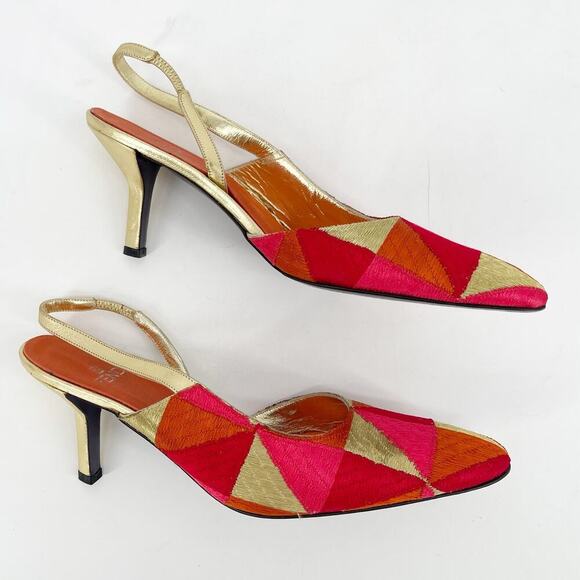 Vintage Fendi Nappa Lamé Metallic Multicolor Geometric Slingback Pump Heel US 8 - Picture 4 of 12